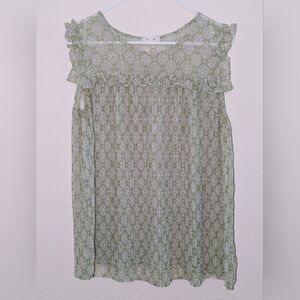 Size Small Women's Floral Green & White Tank Top by "Pleione"